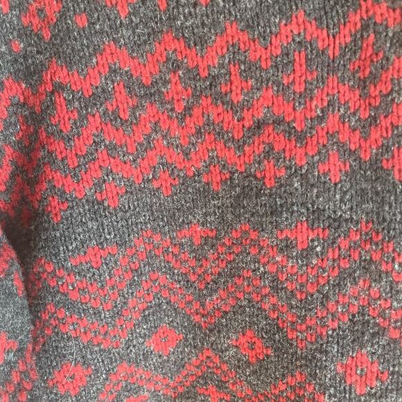 Vintage J. Crew Red Gray Lambswool fairisle Quater Zip Sweater Mens Large - Picture 3 of 5
